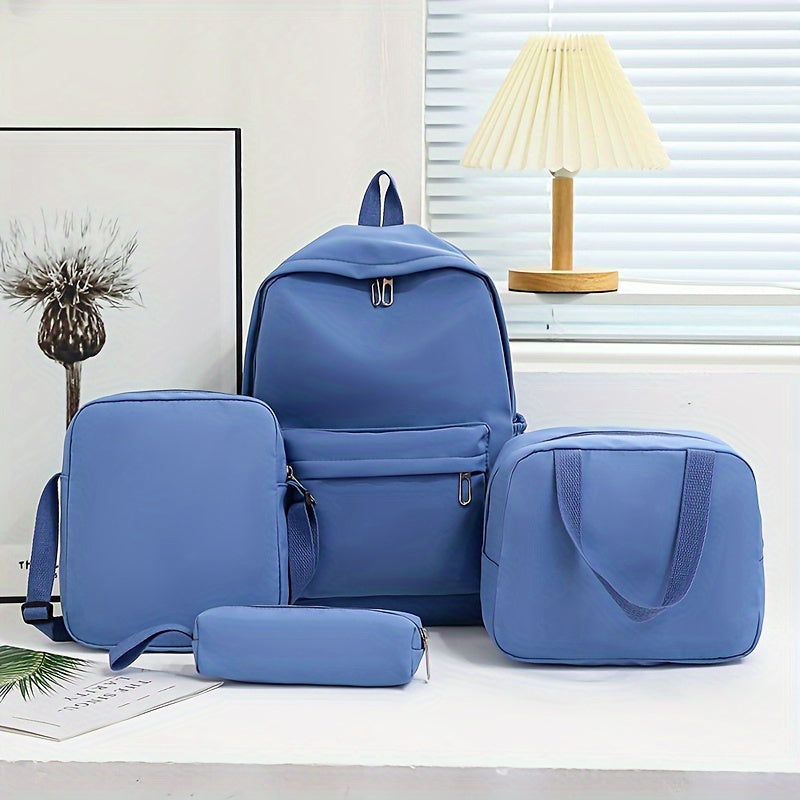 4 ta oddiy sayohat ruksaklari to'plami, bir rangda va katta sig'imga ega, maktab yoki sayohat uchun ideal.