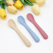 Set of 3 Blue Silicone Baby Feeding Spoons Gentle Secure for Easy Feeding