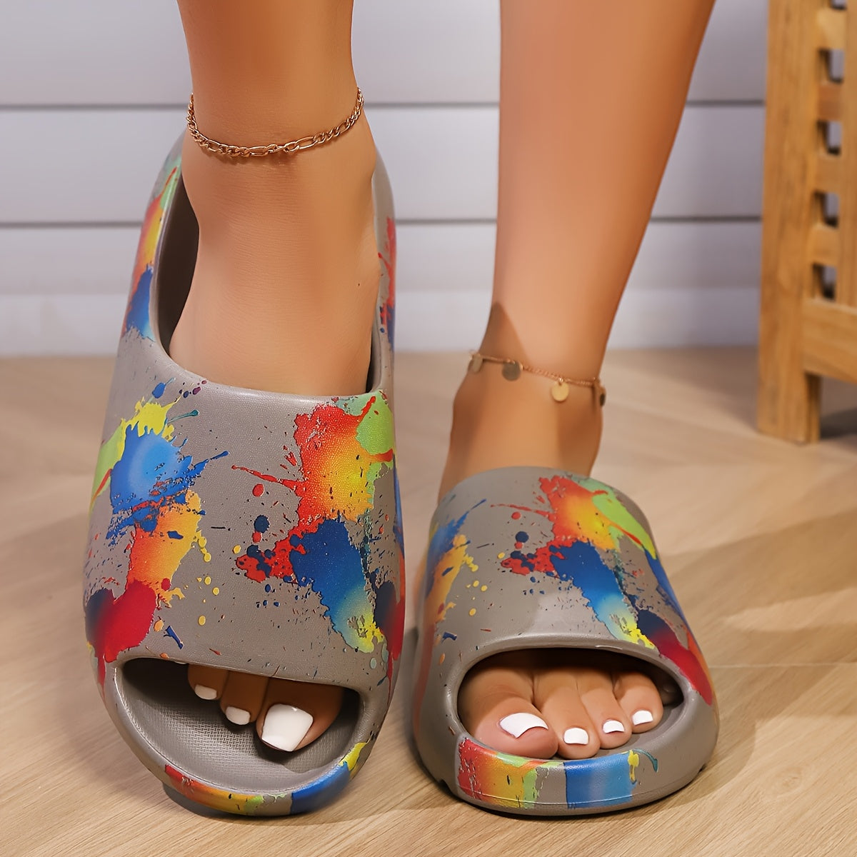 Women's Colorful Paint-Splatter EVA Slippers Casual Indoor Shoes All-Season