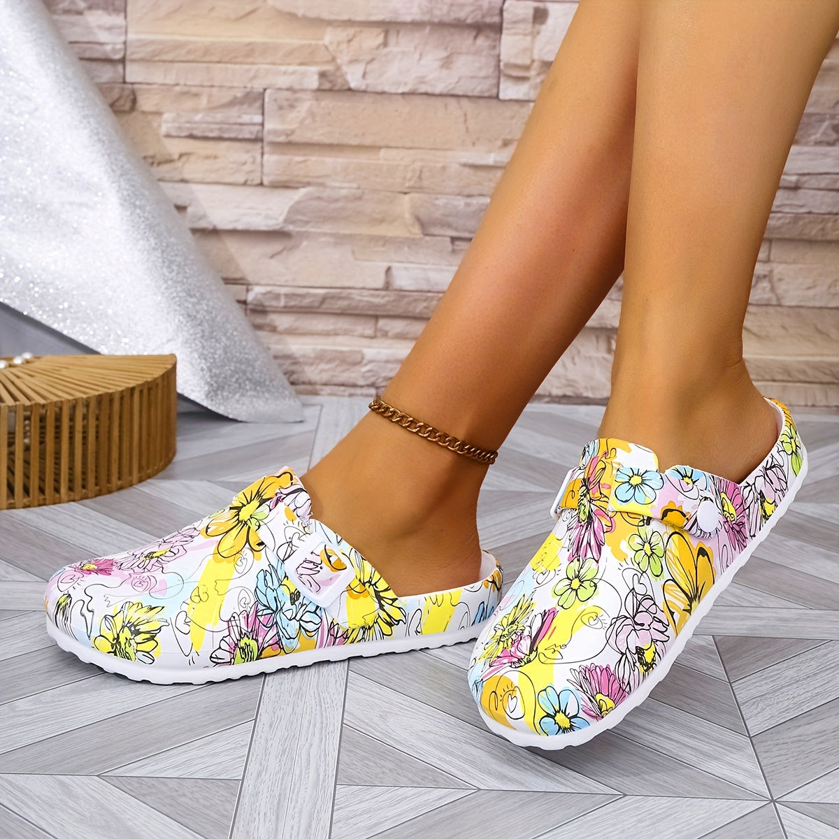 Women EVA Wedge Flatform Shoes Floral Graffiti Color-Block Slip-Resistant