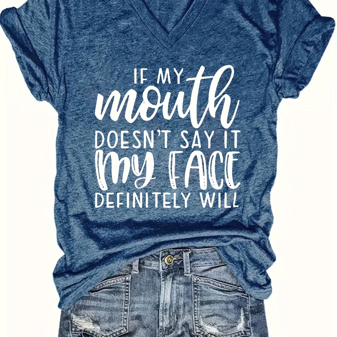 Women's V-Neck Short Sleeve Casual Top Loose Fit Cotton Easy Wear