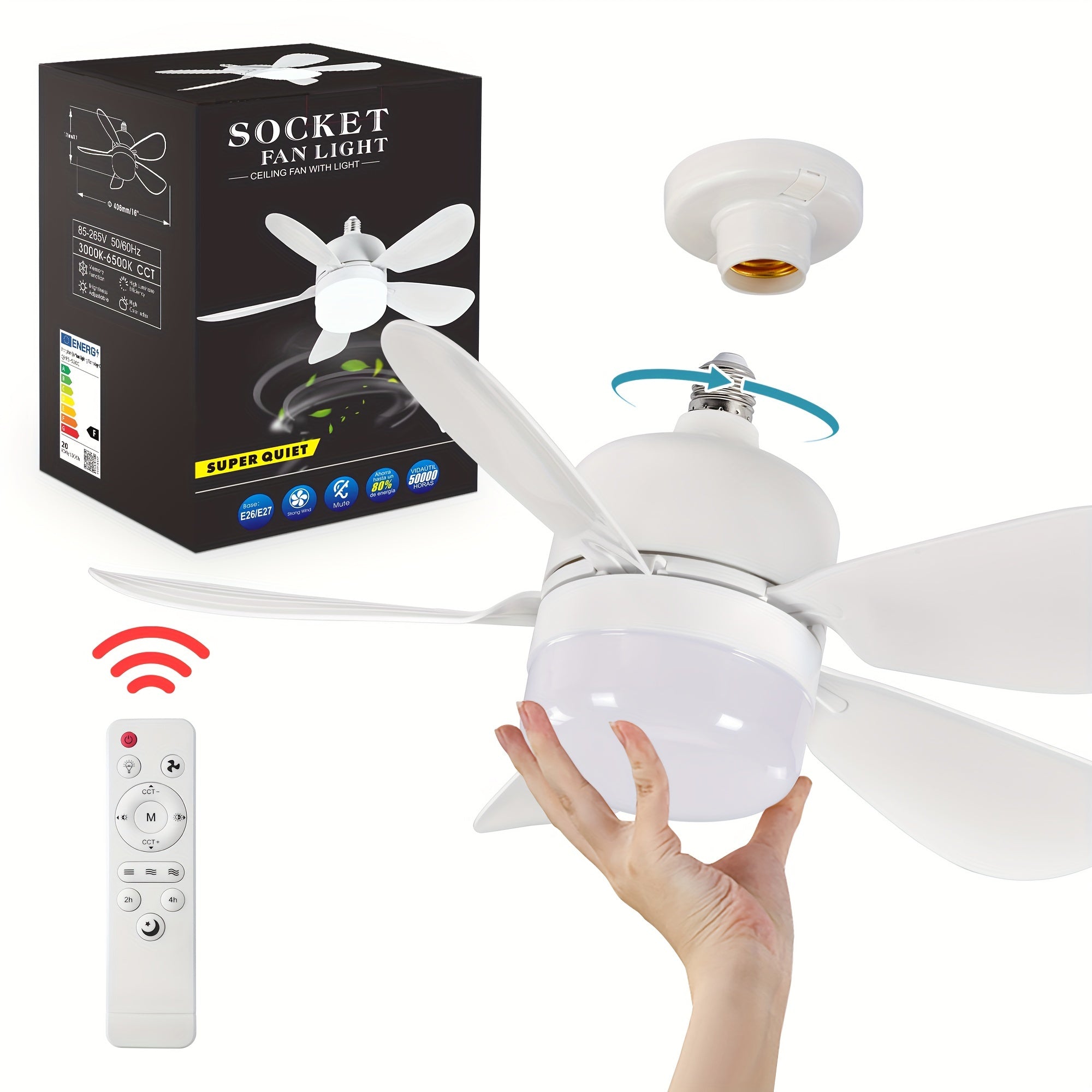 White LED Ceiling Fan Light with Dimmable Color Changing Lamp and Remote Control