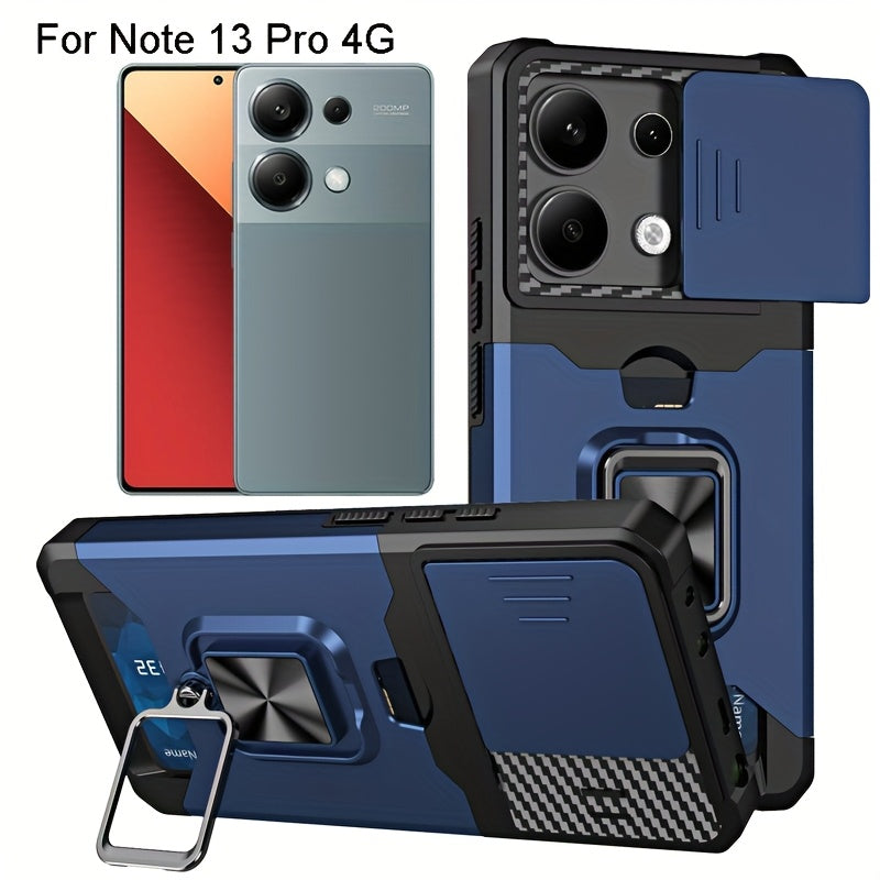 Heavy-Duty Shockproof Phone Case with Metal Stand and Card Slot for Redmi Note 13 Pro Plus 12 Pro 11 Pro