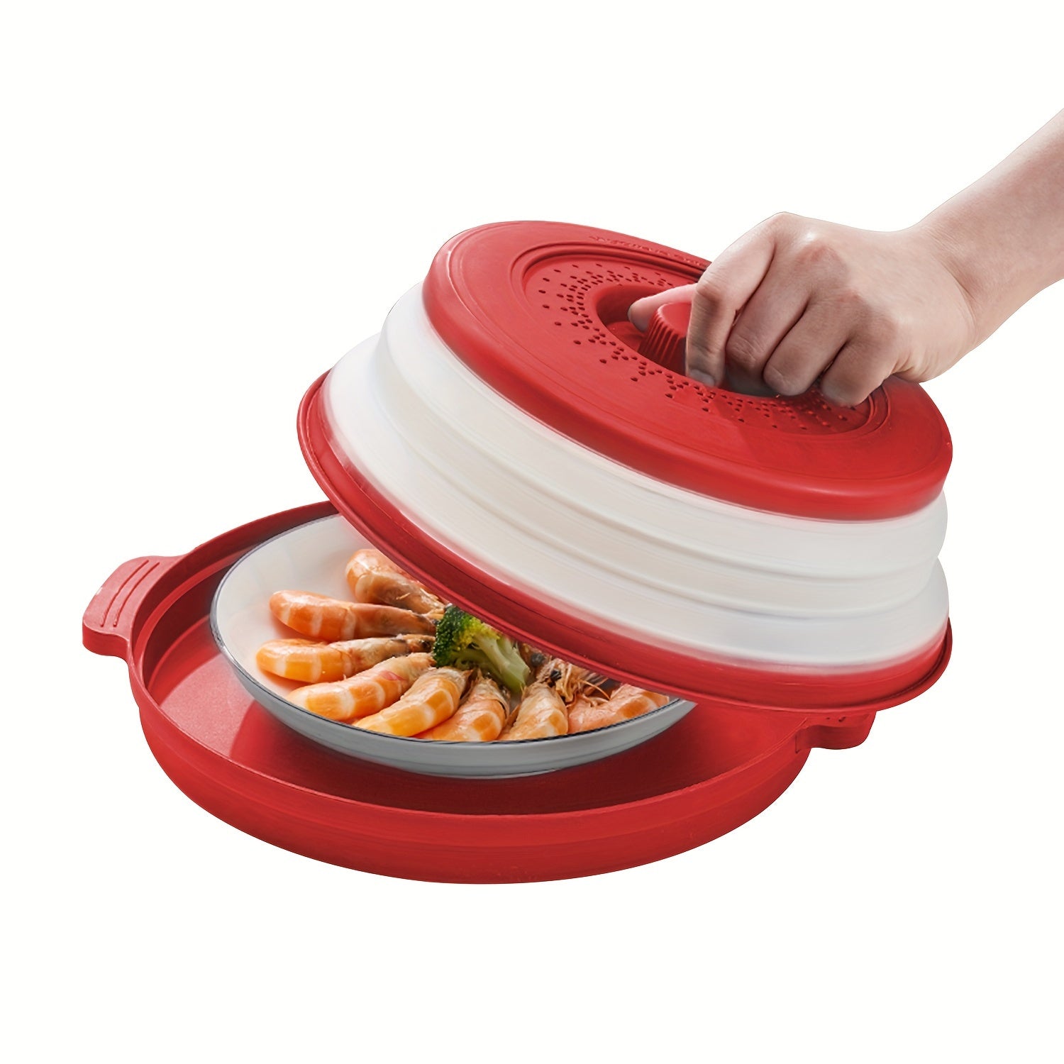 Microwave Splatter Cover Set with Tray 26.92 cm BPA-Free Splash Guard Plate in Blue Gray Red Green