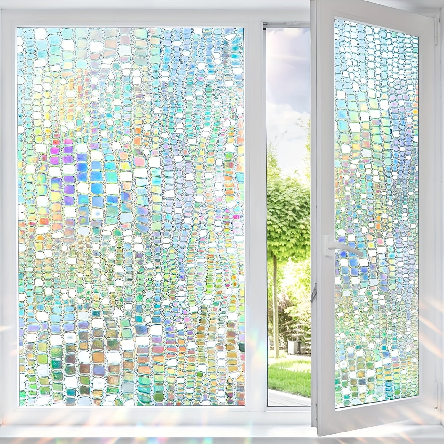 Privacy Window Film Stained Glass Rainbow Decor for Bathroom Living Room