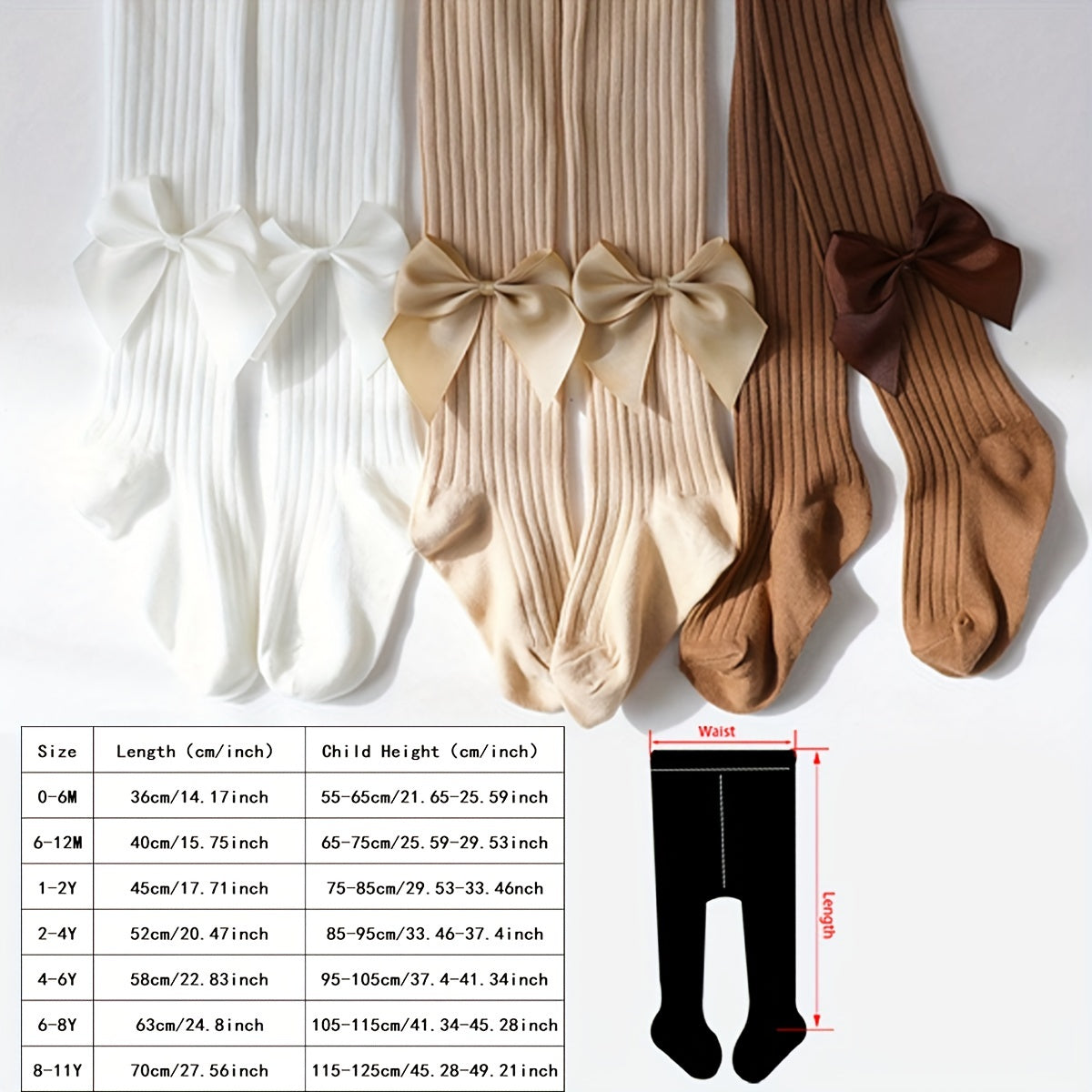 Girls' Striped Bowknot Tights Polyester Spandex All-Season for Girls 12 and Under