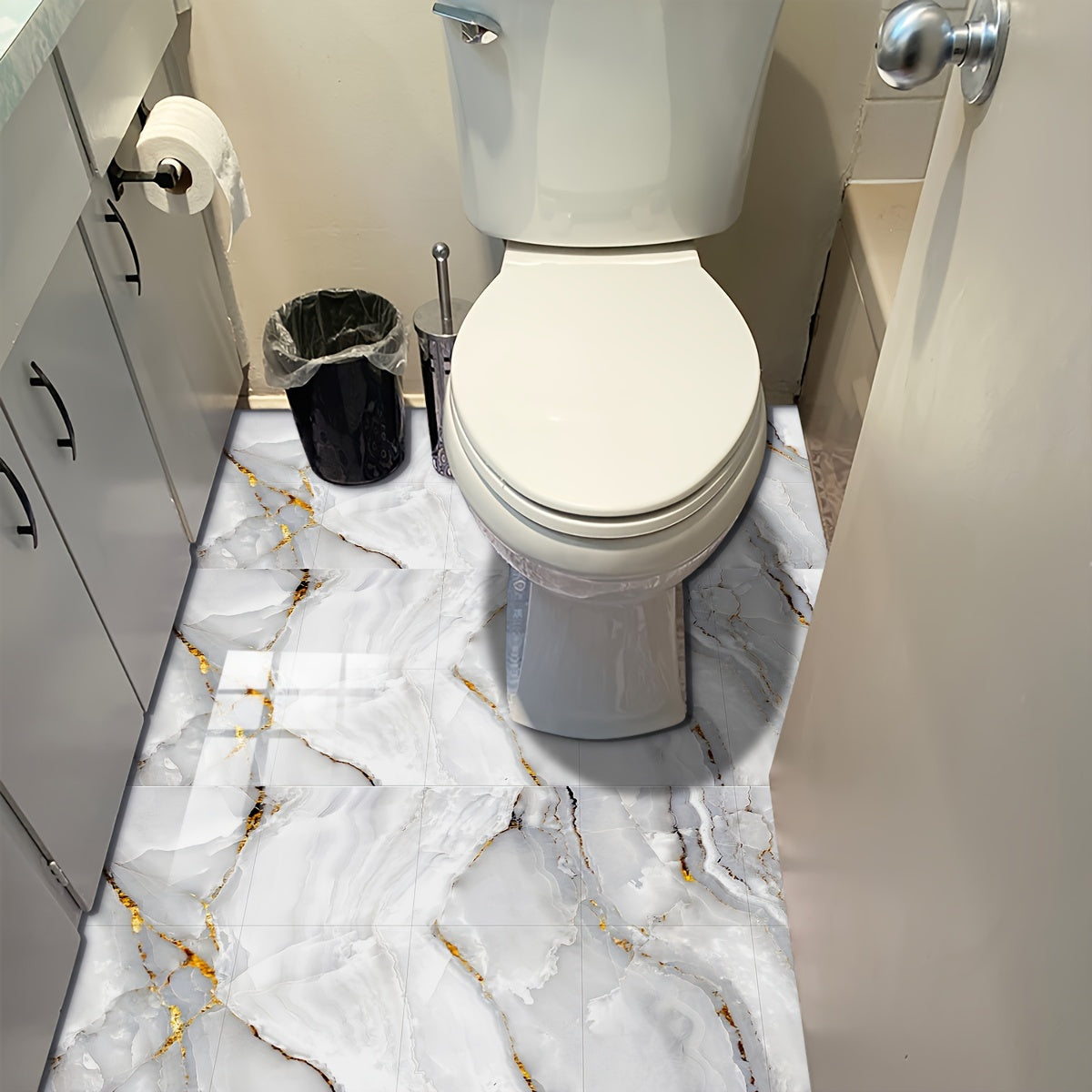 Waterproof Marble Pattern PVC Floor Stickers for Kitchen Decor, 10 Pieces