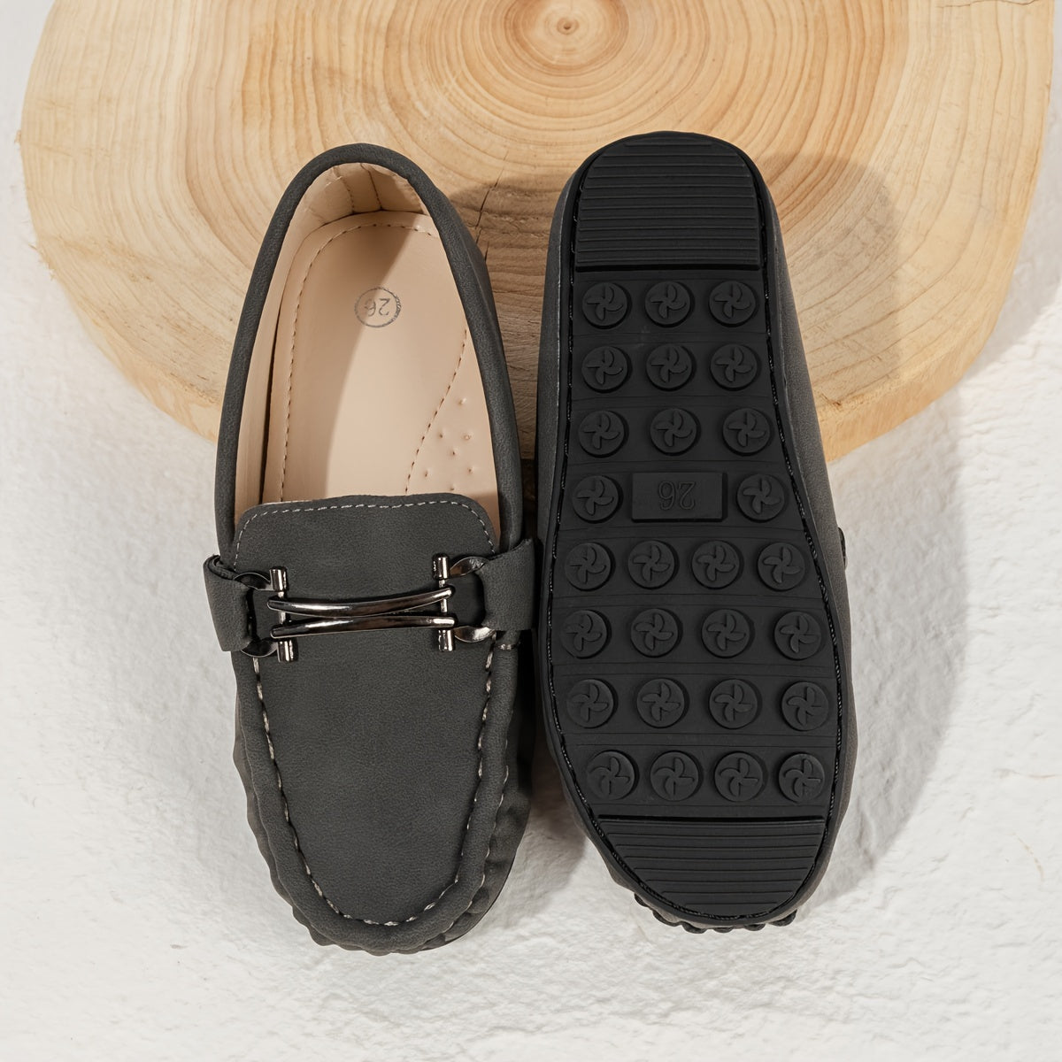 Boys Slip-On Loafers in Black and Brown PU Formal Casual All-Season