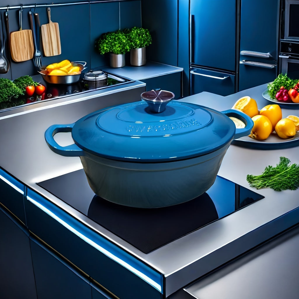 Enamel-Coated Cast Iron Braiser Oval Casserole Dish for Induction Cooking