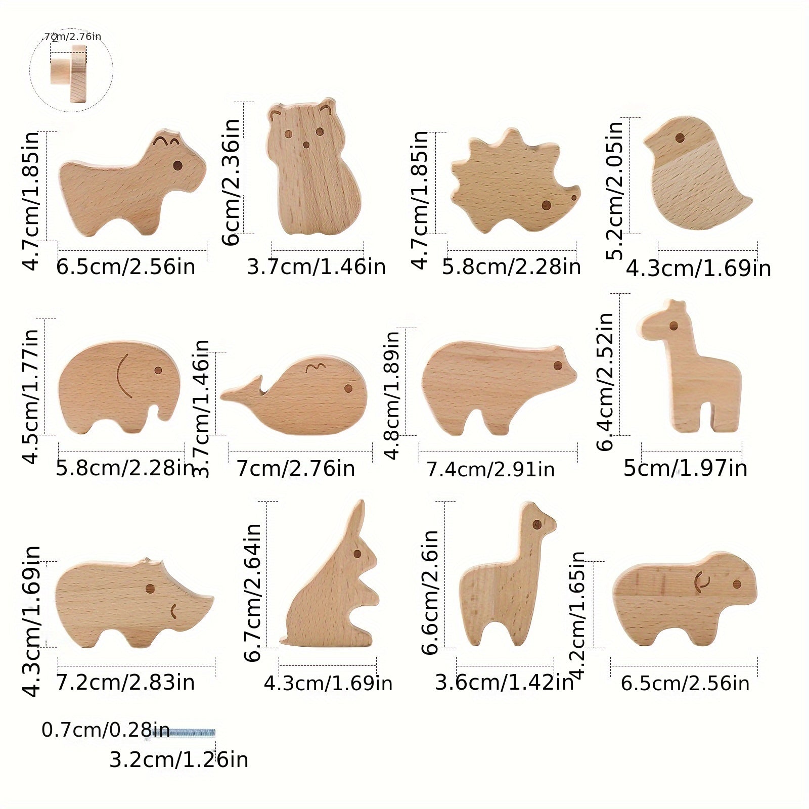 Tiradores de madera con forma de animales para muebles, armarios y puertas de armario