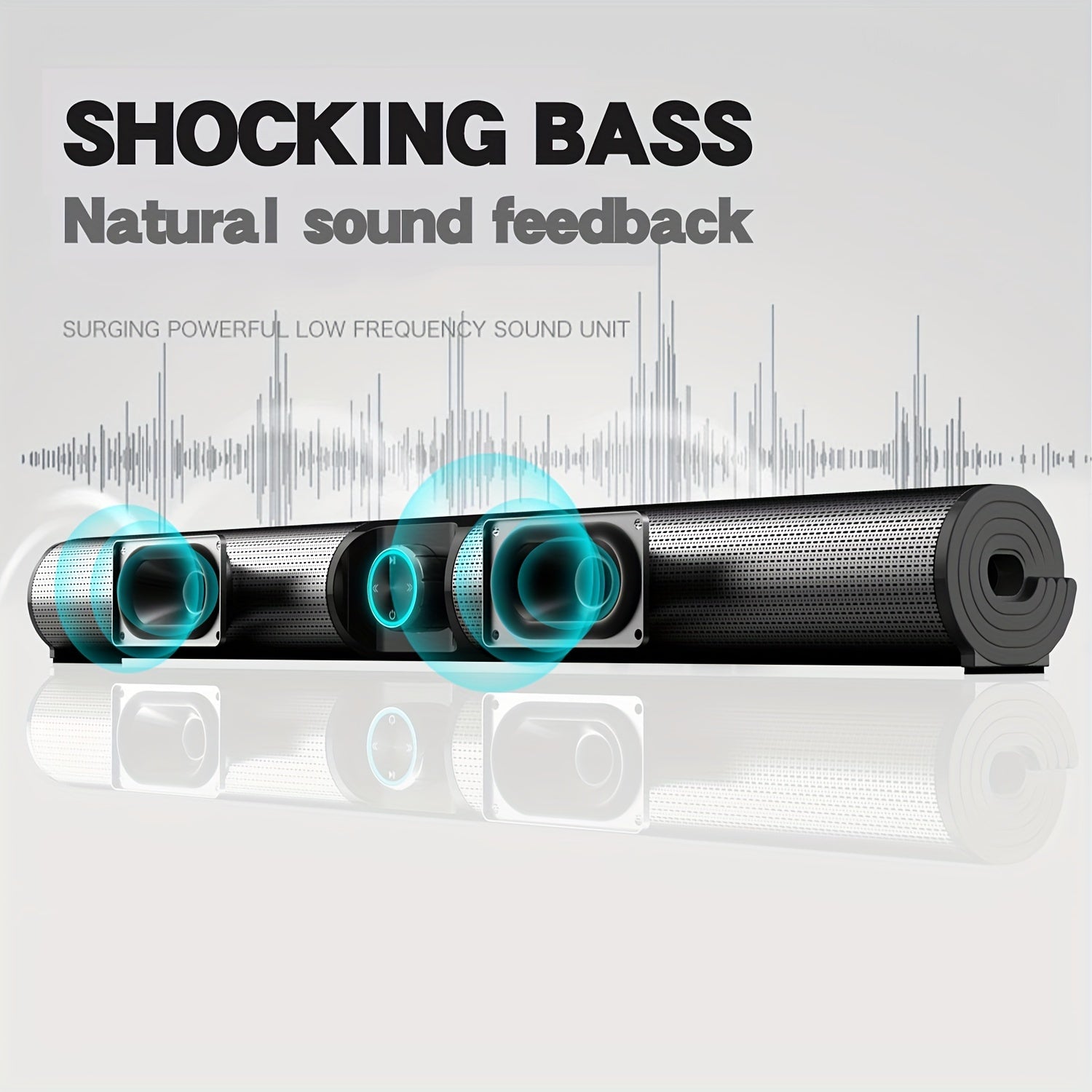 Wireless Soundbar with Powerful Bass Surround Sound USB AUX Input Tabletop Stereo System