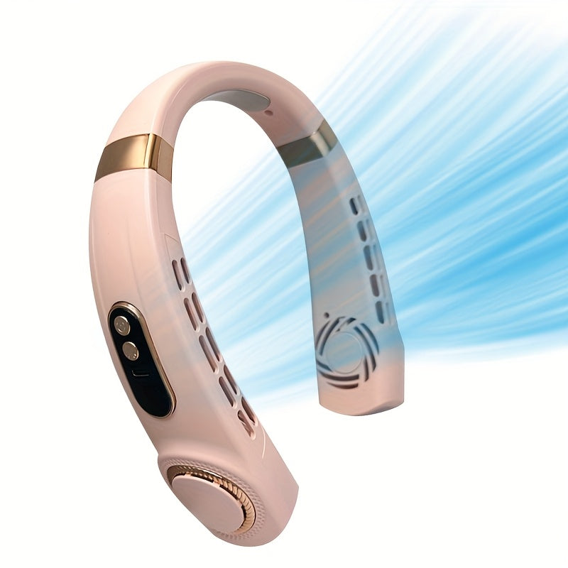 Bladeless neck fan USB rechargeable 5 speed digital display LED emergency lighting outdoor sports beach