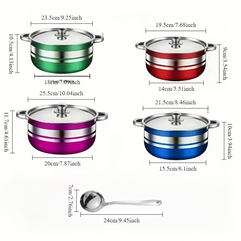 9-Piece Stainless Steel Cookware Set with Lids and Spoon for Home Camping