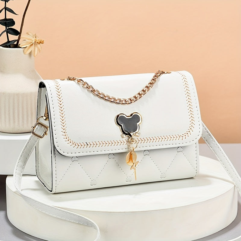 Women's Embroidered Crossbody Bag with Chain Strap Water-Resistant PU