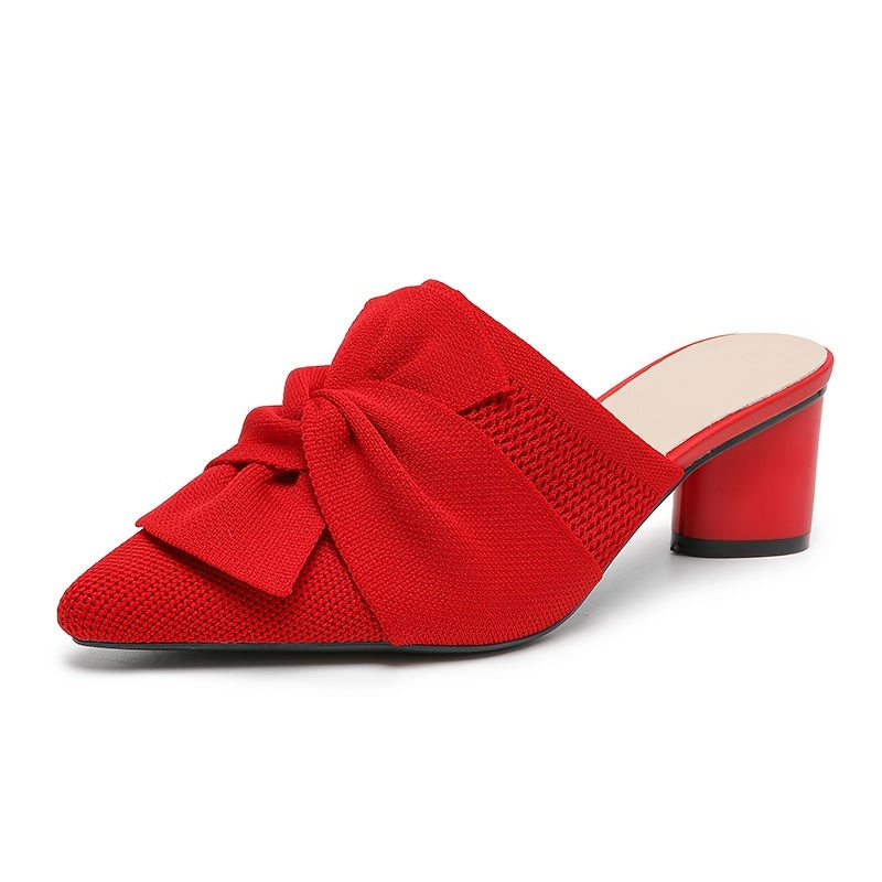 Women’s Pointed Toe Pumps Solid Color Fabric Slip-On Mid Heel Durable Sole