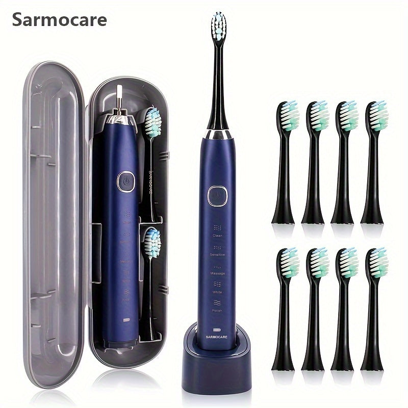 Adult Electric Toothbrush USB Rechargeable Soundwave 5 Modes 8 Replacement Heads