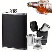 8oz Stainless Steel Flask Set with Leather Wrap 4 Cups and Funnel Leakproof for Whiskey Rum Vodka
