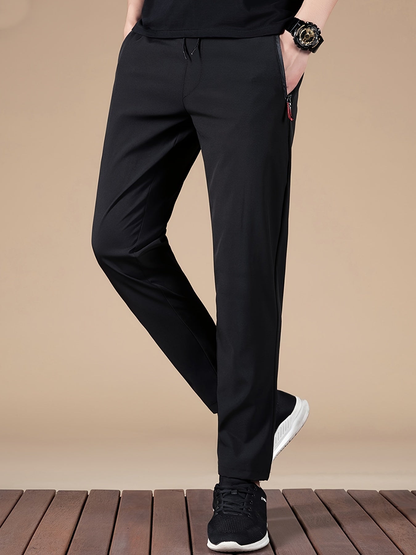 Men's Summer Casual Jogger Pants with Zipper Pocket Polyester Regular Fit