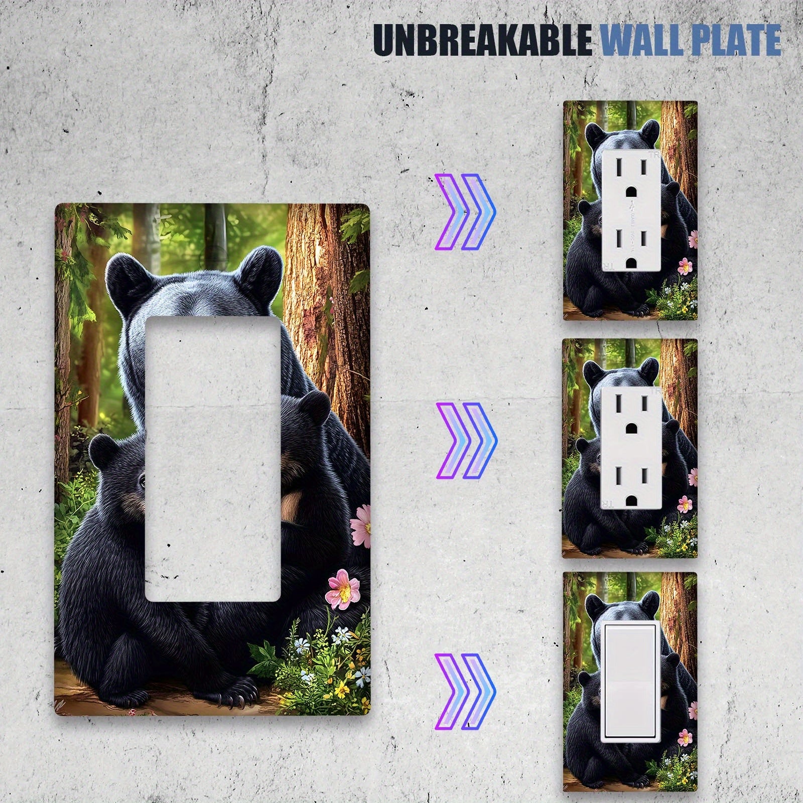 Cubierta decorativa de pared Black Bear Art para interruptores de luz, 1 paquete