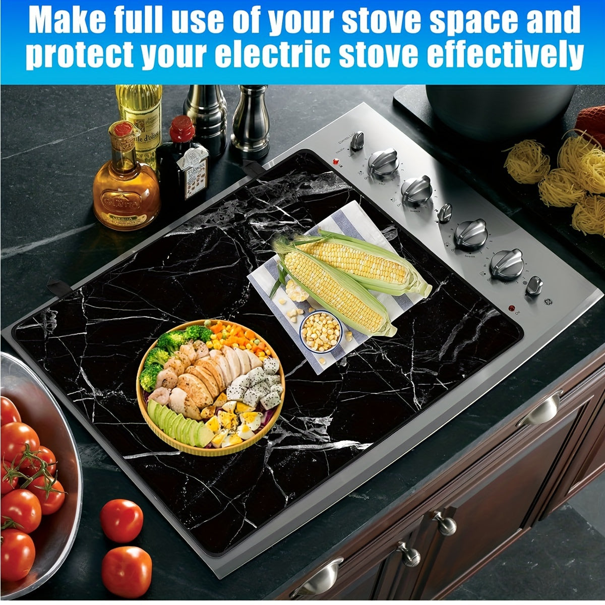 Black Marble Stove Top Cover 72.39x52.07cm Heat-Resistant Glass Protector