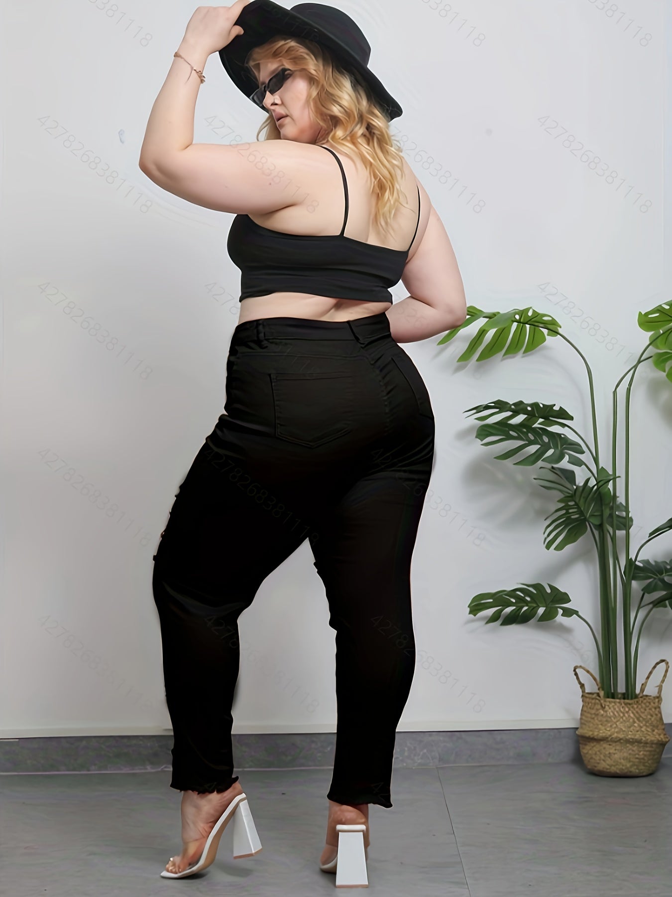 Jeans de mezclilla de talla grande para mujer de tiro alto y elastico, pantalones casuales de verano en rojo