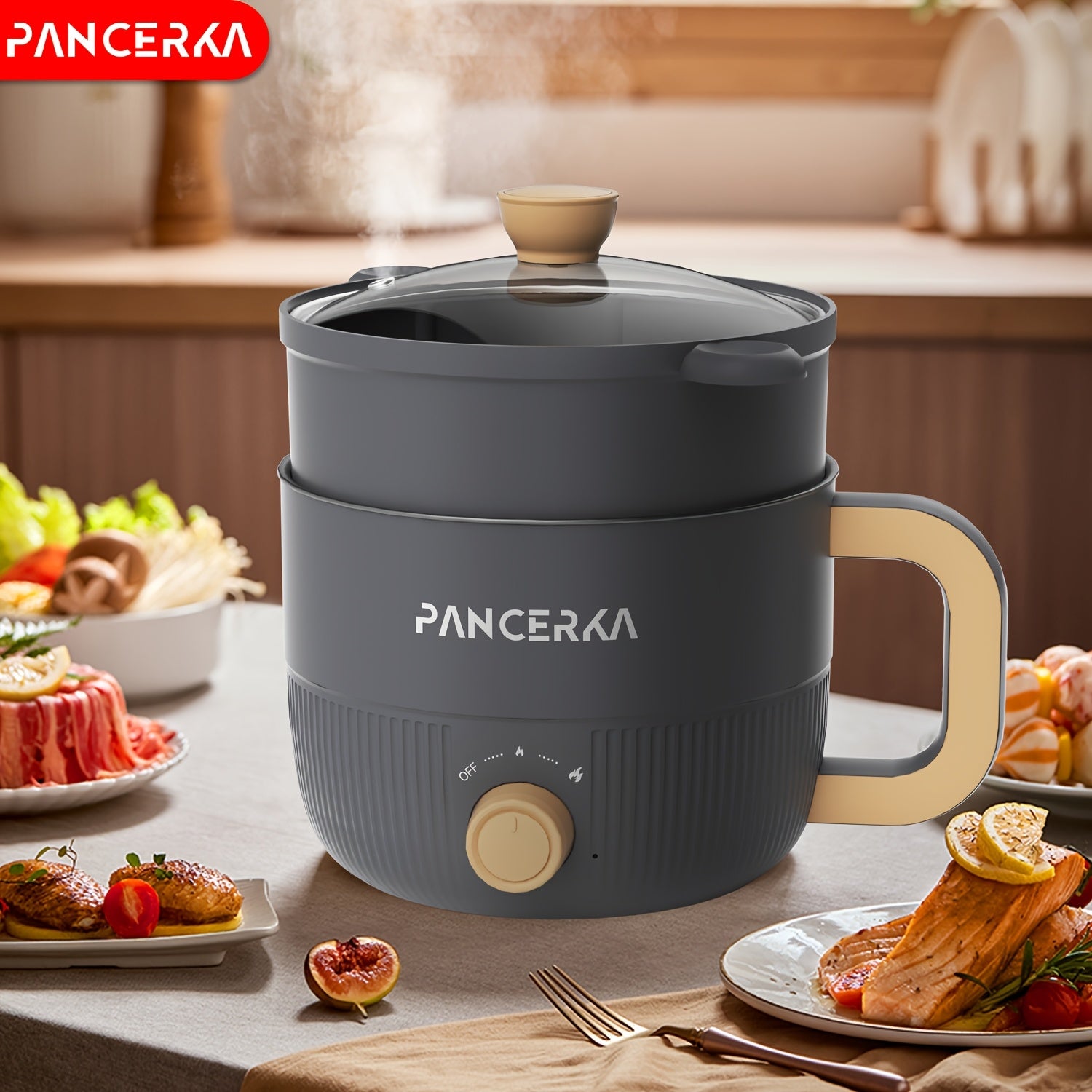 1.0L Compact Electric Cooking Pot with Steamer Non-Stick Multifunctional