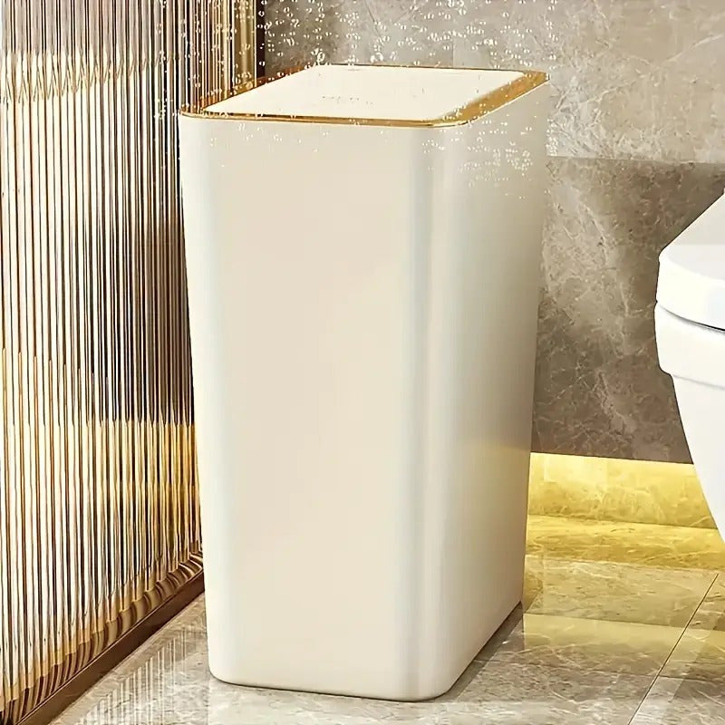 Cubo de basura de cocina rectangular de 12.0 L blanco con control de olores, tapa de presión fácil