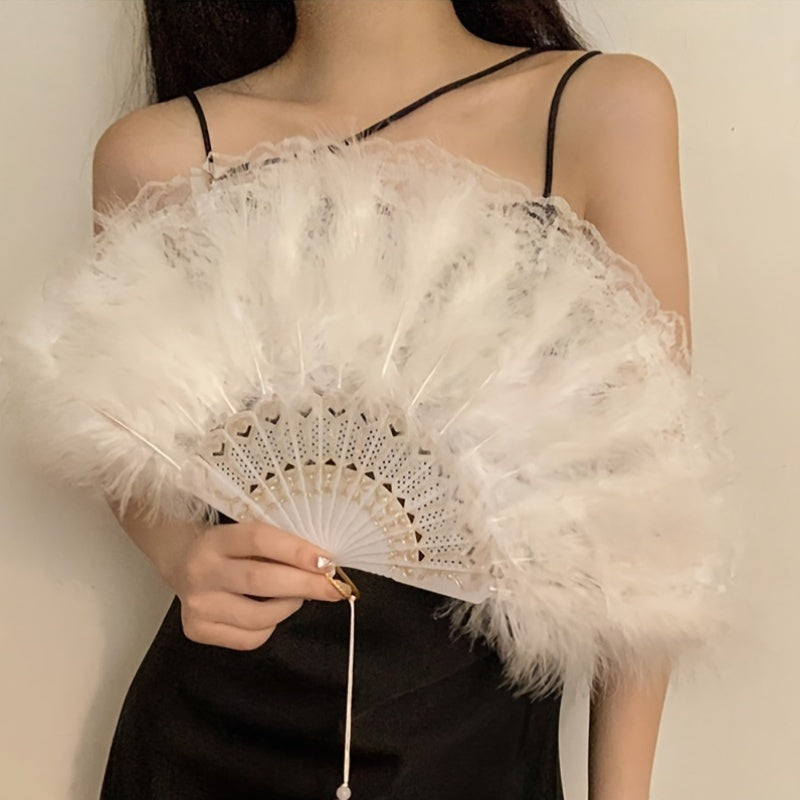 Vintage Style Decorative Feather Fan for Weddings, Performances and Parties