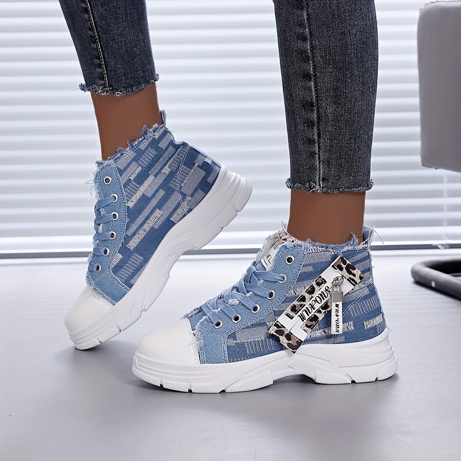 Ayollar uchun Chunky Sole yuqori cho‘ntakli sport poyafzali Leopard print qirqilgan bo‘lak