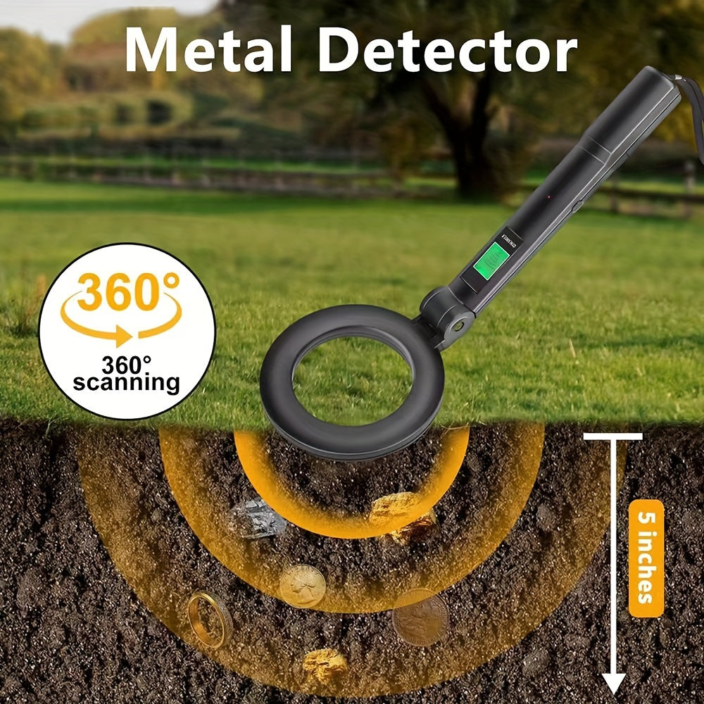 Detector de metales portátil de mano con bobina giratoria de 360° LCD alarma alimentado por batería