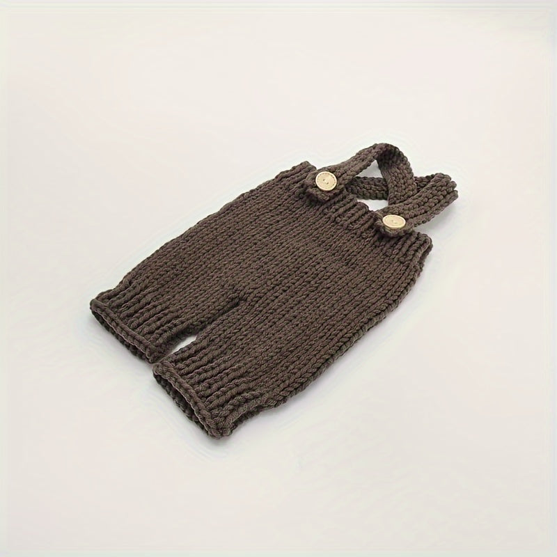 Kids Photography Costume Set with Crochet Button Hat and Overalls