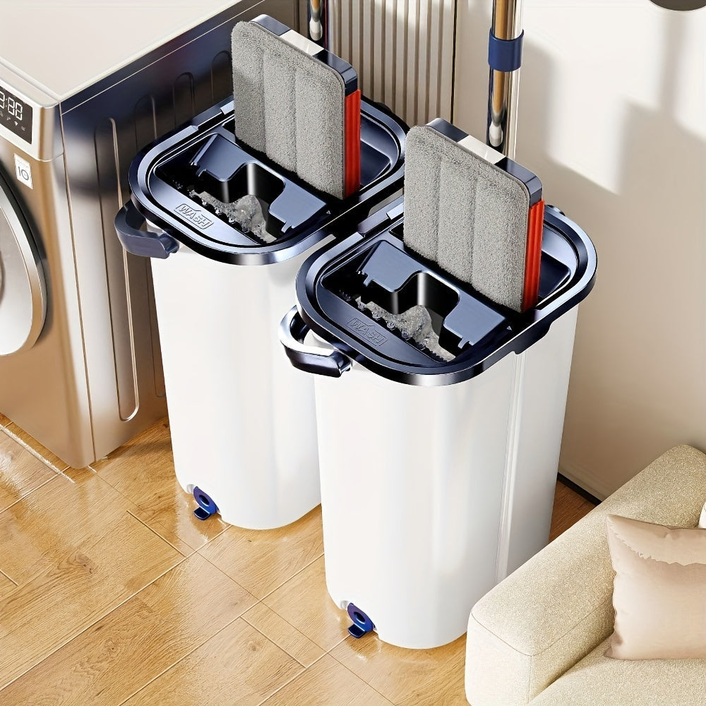 Juego de cubo y mopa plana autolimpiable para suelos de madera dura, baldosas y laminados
