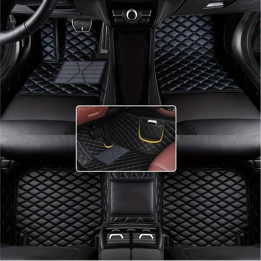 All-Weather PU Leather Car Floor Mats Set for Sedan Black Rear Front