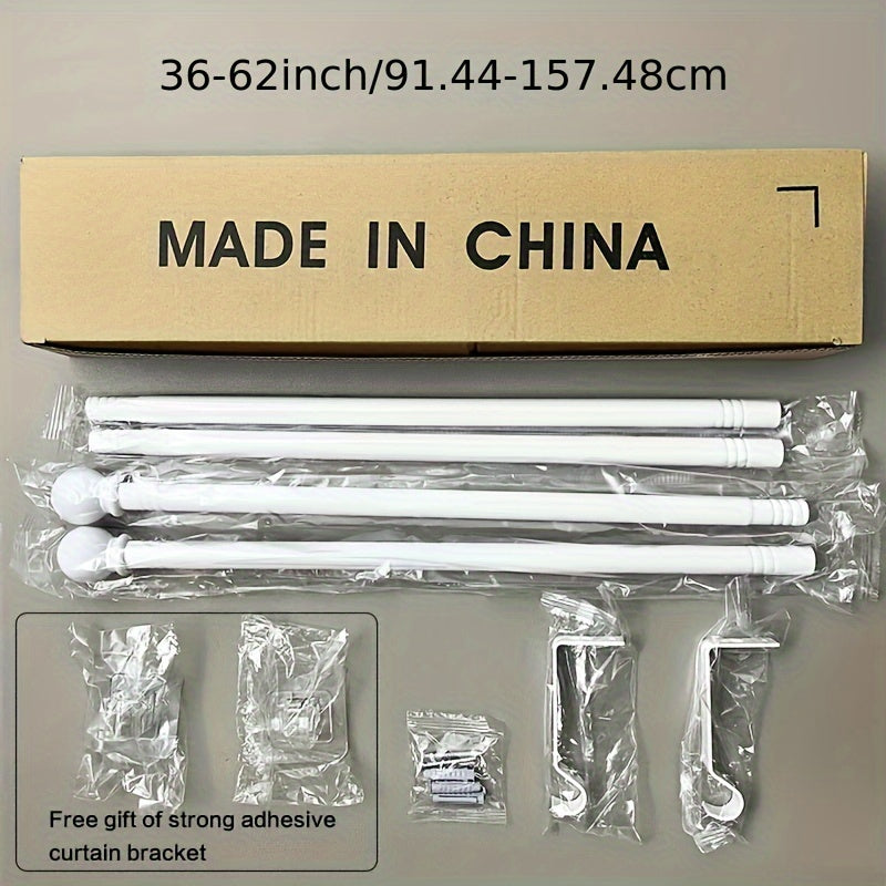 Elegant Black and White Adjustable Metal Curtain Rod Set with Decorative Hooks