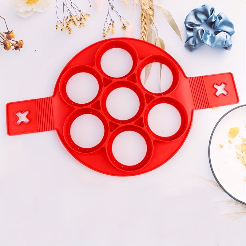 Silicone Pancake Mold 7-Circle Non-Stick Egg Ring for Breakfast Cooking