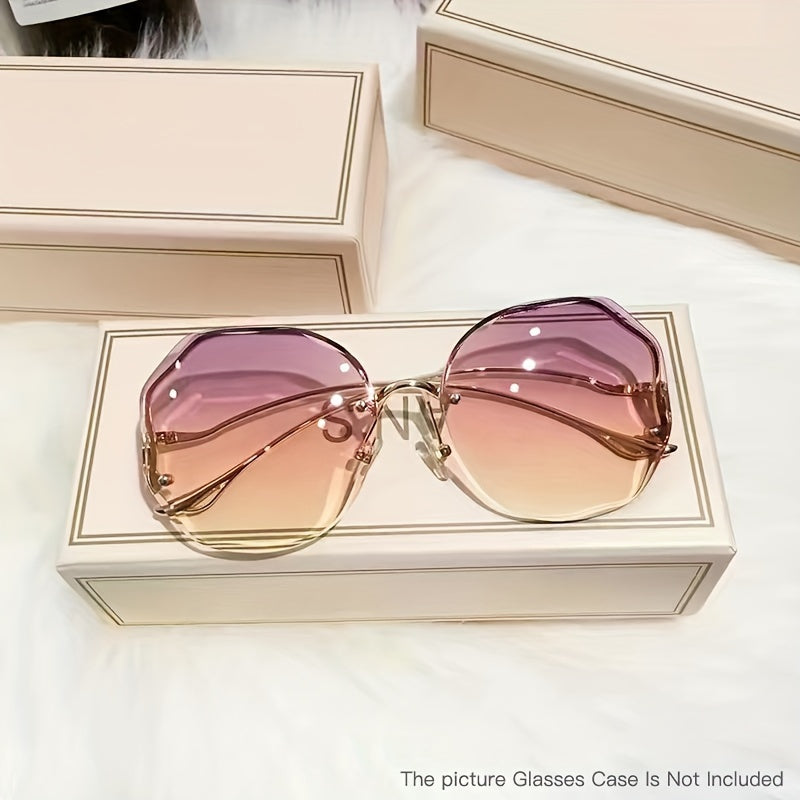 Haydash uchun katta o'lchamdagi gradient metall quyosh ko'zoynaklari, noaniq rimless dizayni bilan