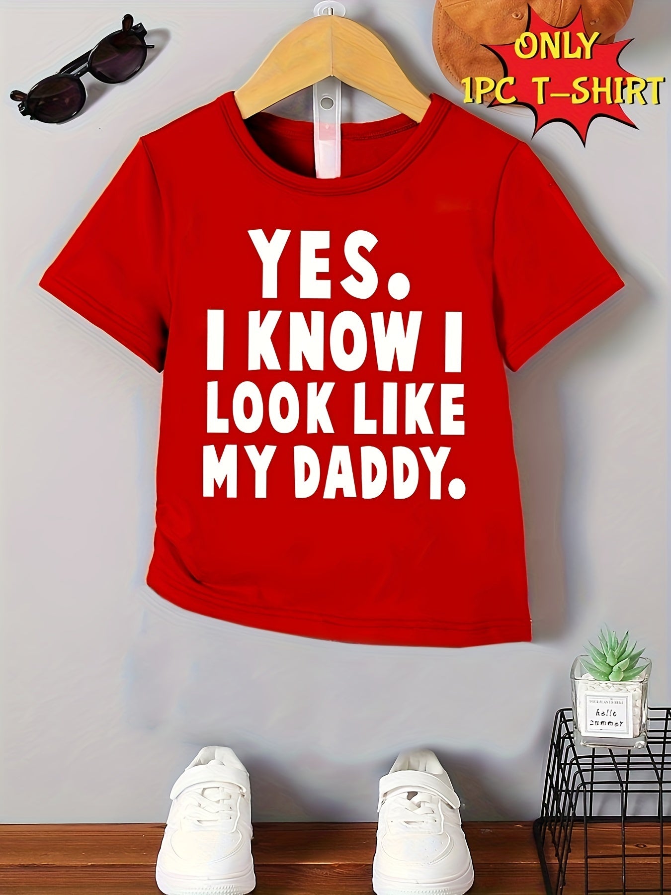 Kids Boys Summer Tops Crew Neck Short Sleeve T-Shirt with "Yes I Know I Look Like" Print