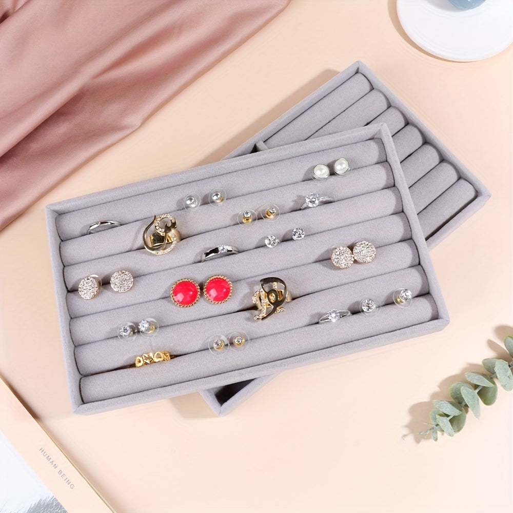 Caja de joyería de terciopelo para anillos, pendientes y almacenamiento de joyas