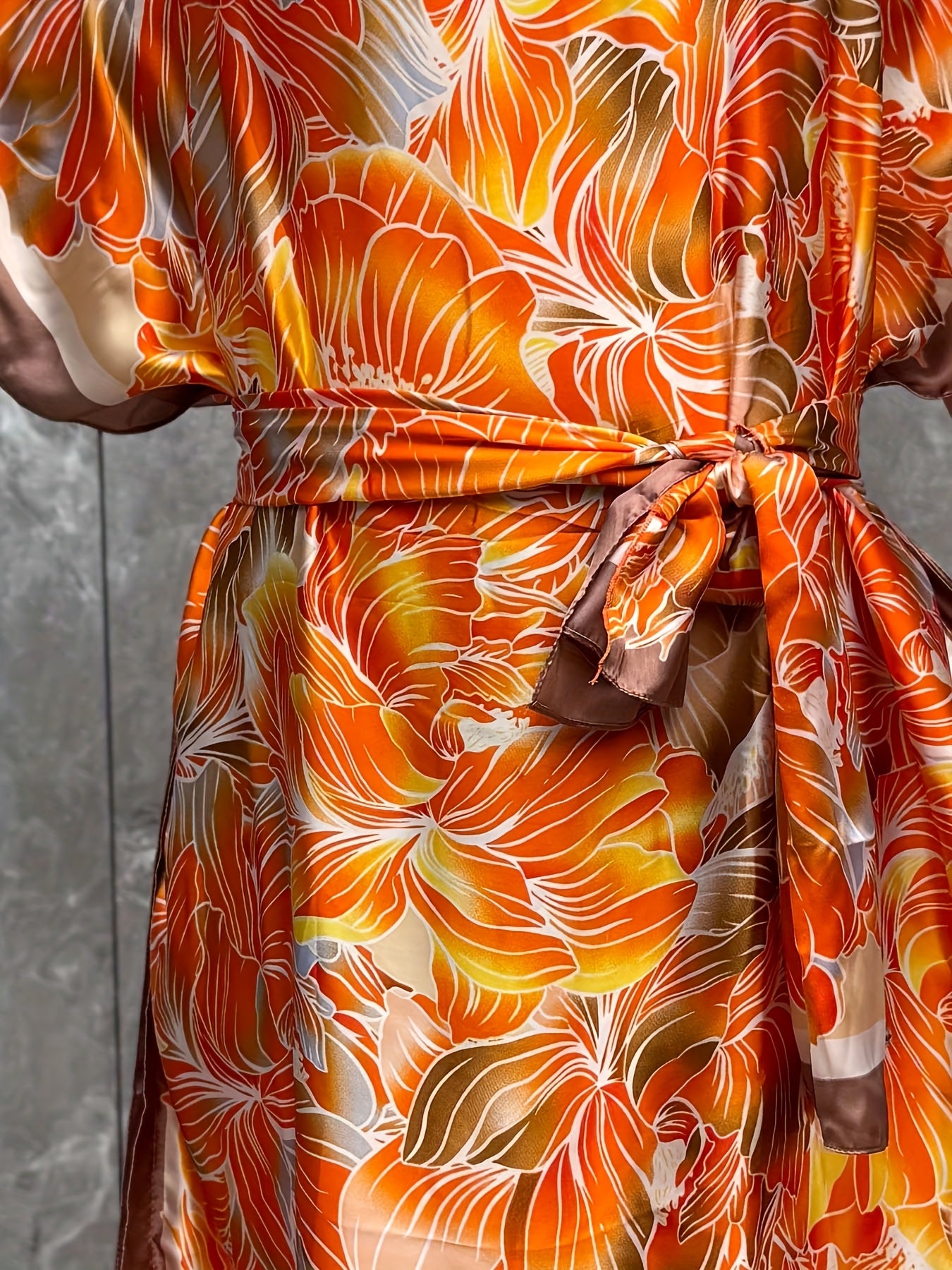 Плюс сайз женское платье-кафтан с цветочным принтом, короткий рукав, круглый вырез, свободный крой, длинная длина, тропический принт, лето, вечеринка, повседневный стиль