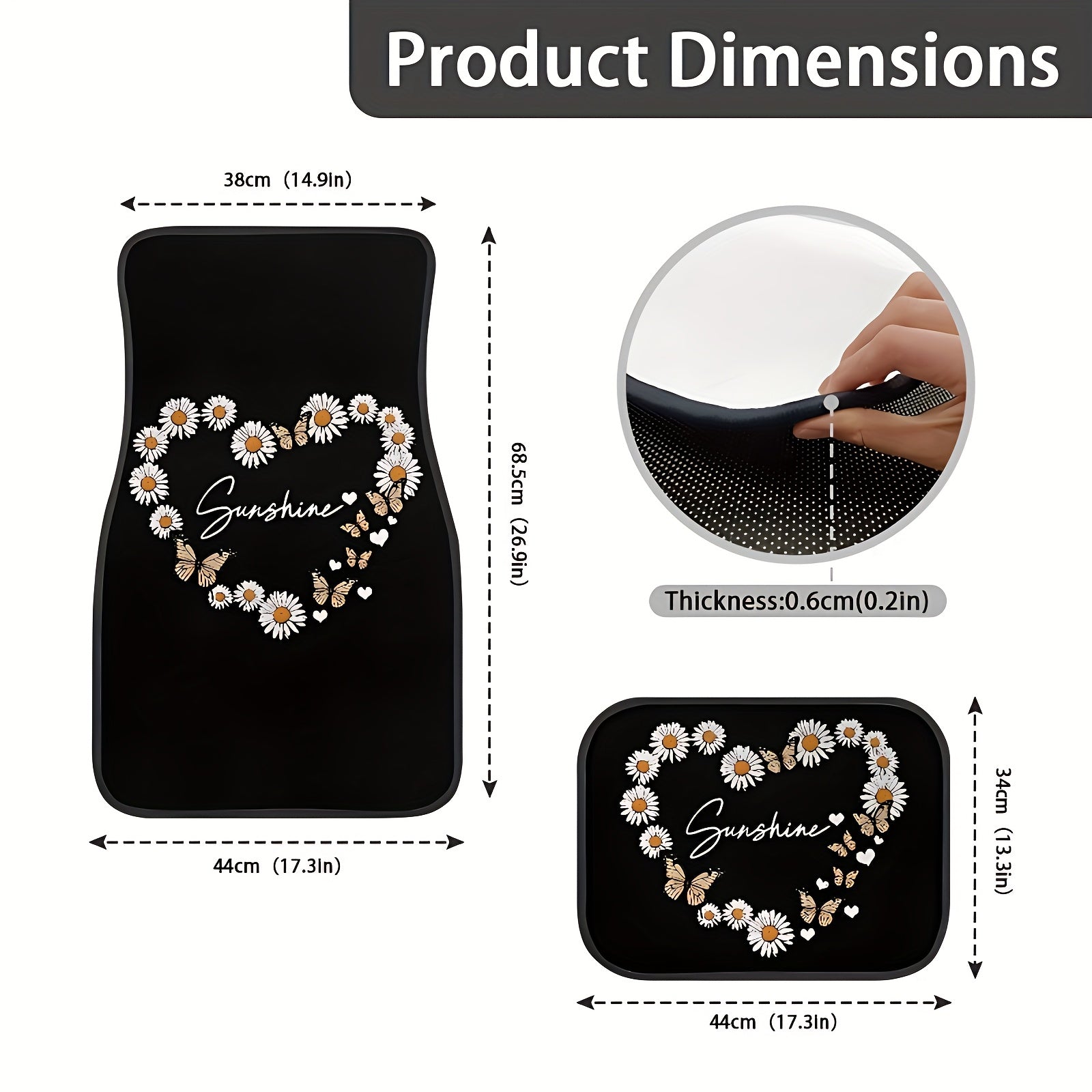 4Pcs Heart-Shaped Daisy Pattern Car Floor Mats Water-Absorbent Anti-Slip Durable
