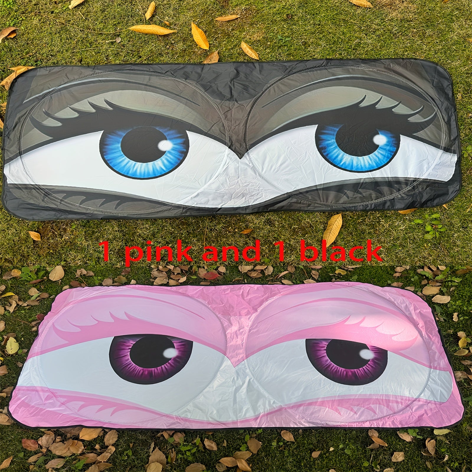 Kichkina multfilm katta ko'zlar quyosh nurlari uchun SUV va sedanga mos keladigan, roll-up polyester old oynani himoyalovchi quyosh nurlari uchun qopqoq