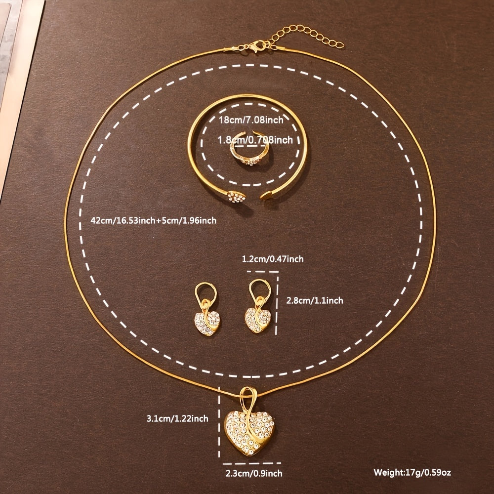 Набор из 6 золотых кварцевых часов с алюминиевым ремешком, корпусом, стрелкой и браслетом, ожерельем, серьгами, кольцом с стразами. Подарок для мамы.