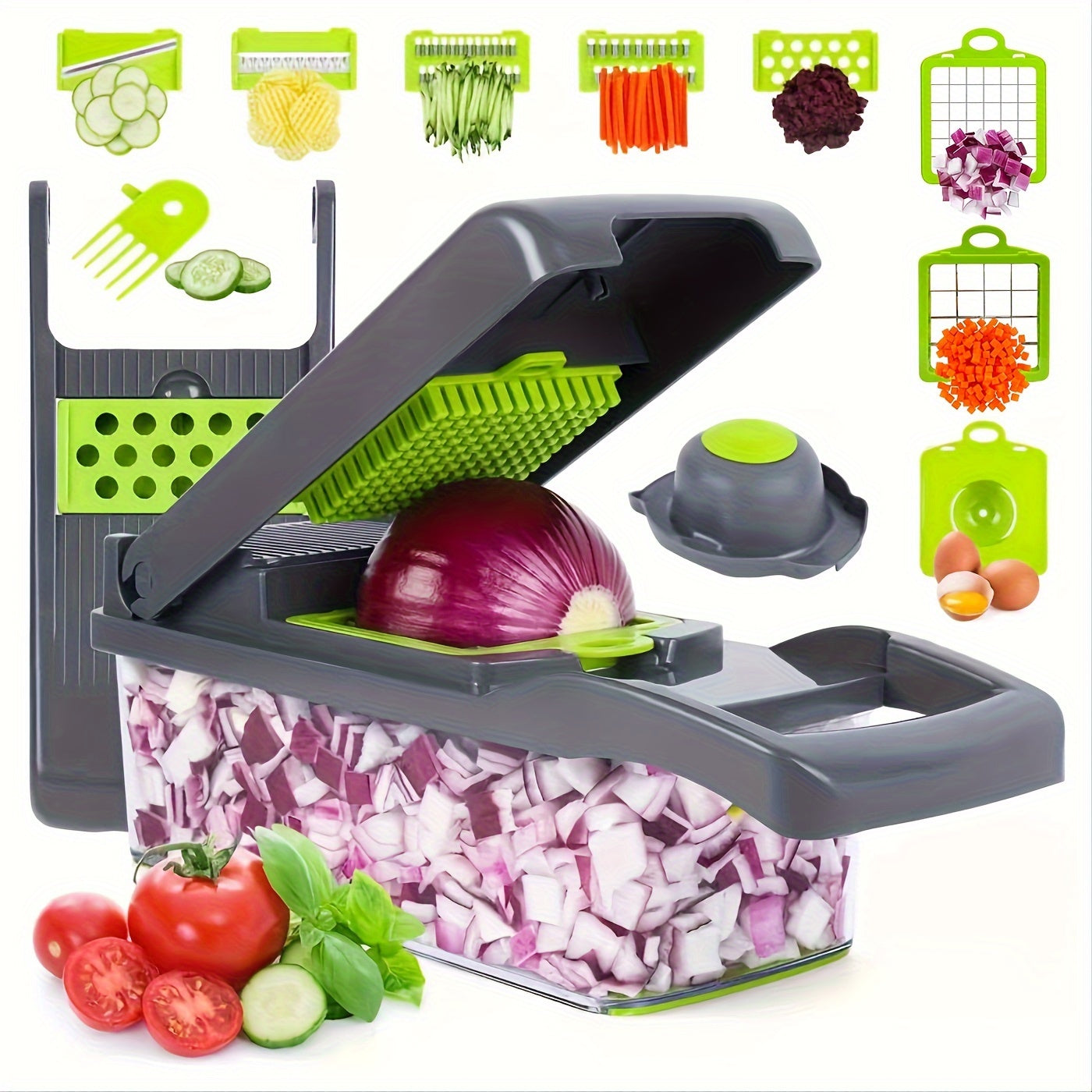 13-in-1 Vegetable Chopper and Fruit Slicer Kit with 8 Blades and Container