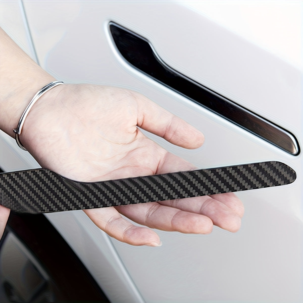 4Pcs Carbon Fiber Look Door Handle Wraps for Tesla Model 3/Y Scratch-Resistant Exterior Accessories