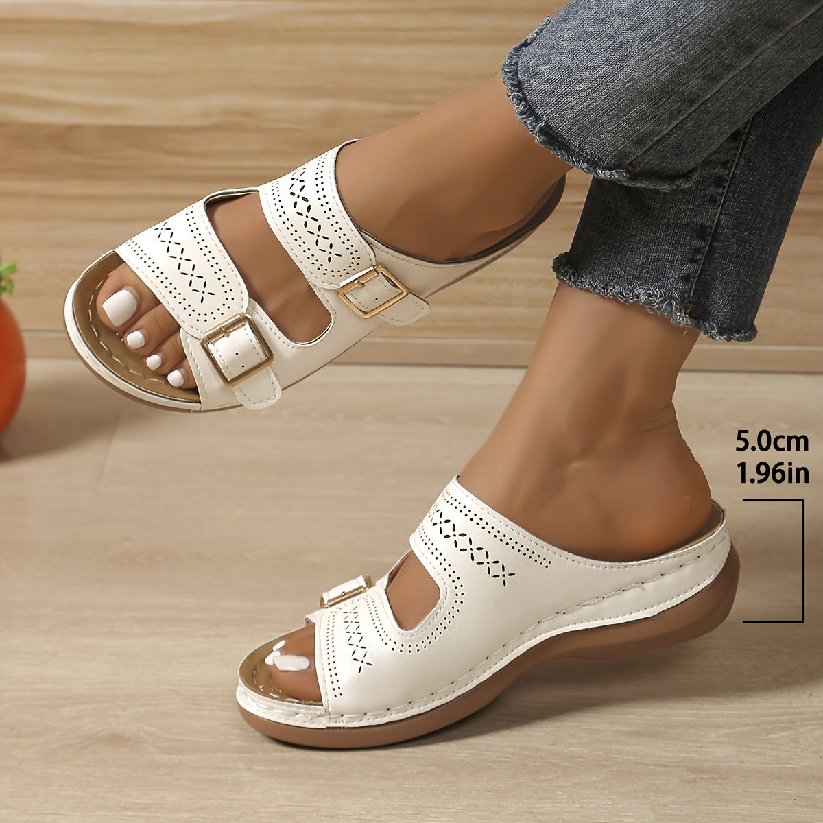 Women's Casual Solid Color Double Buckle Platform Sandals for Beach and Holidays