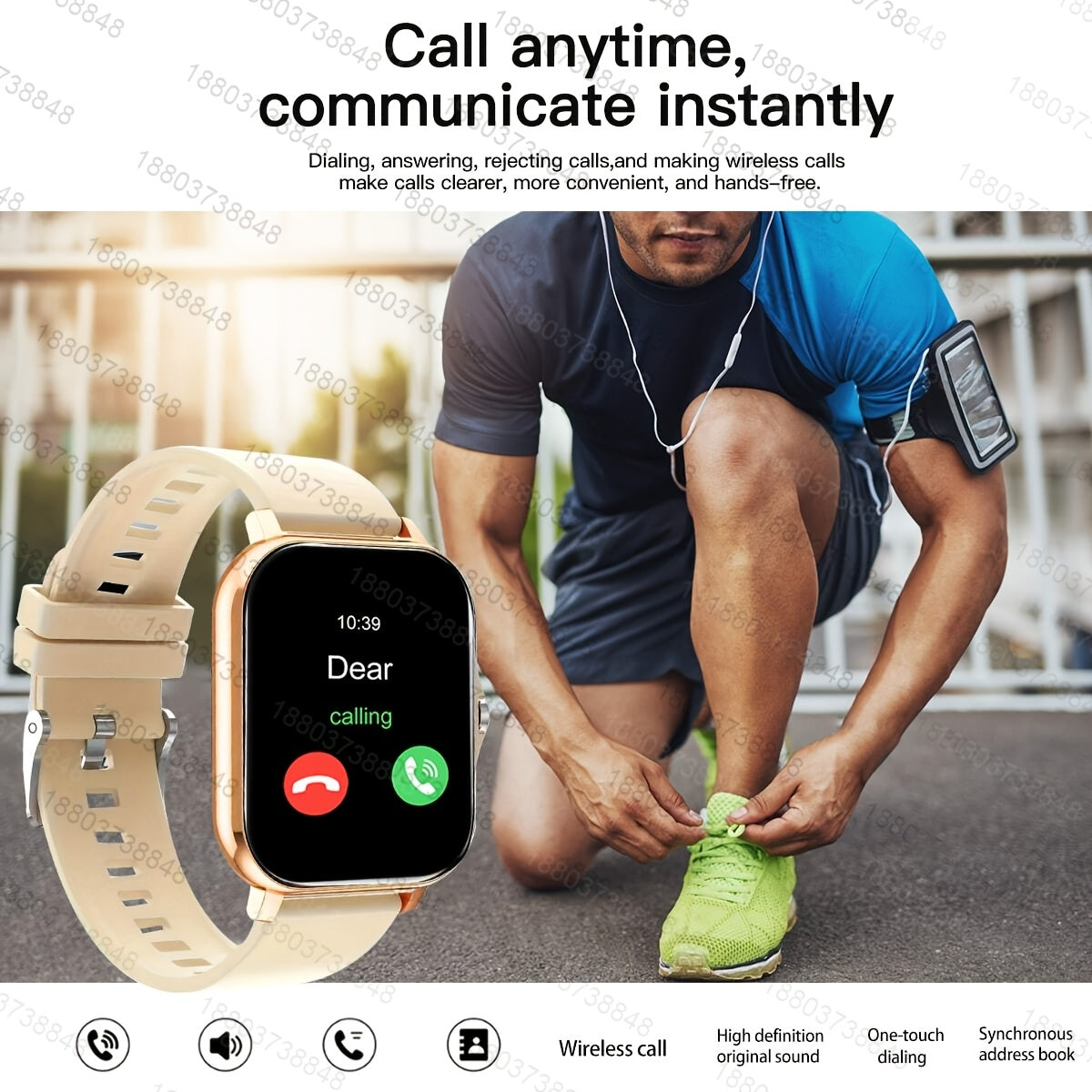 Unisex Fitness Smartwatch with Sports Modes Pedometer Distance Calling 1.83 Inch Screen