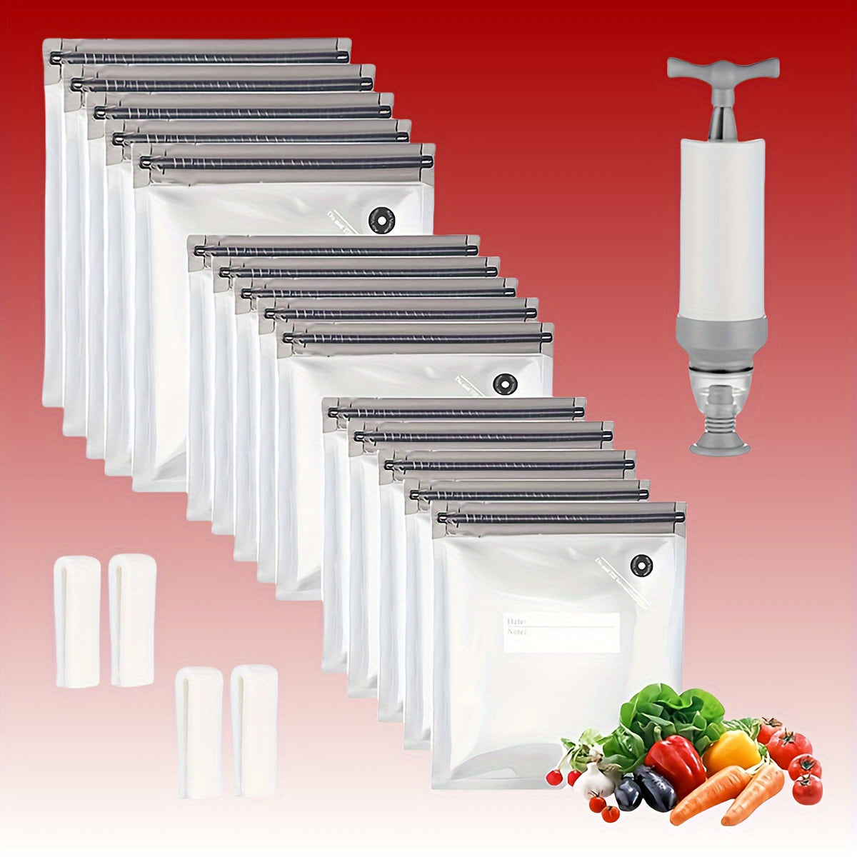 20-Pack Vacuum Food Storage Bags Set with Clips and Hand Pump for Freshness Preservation