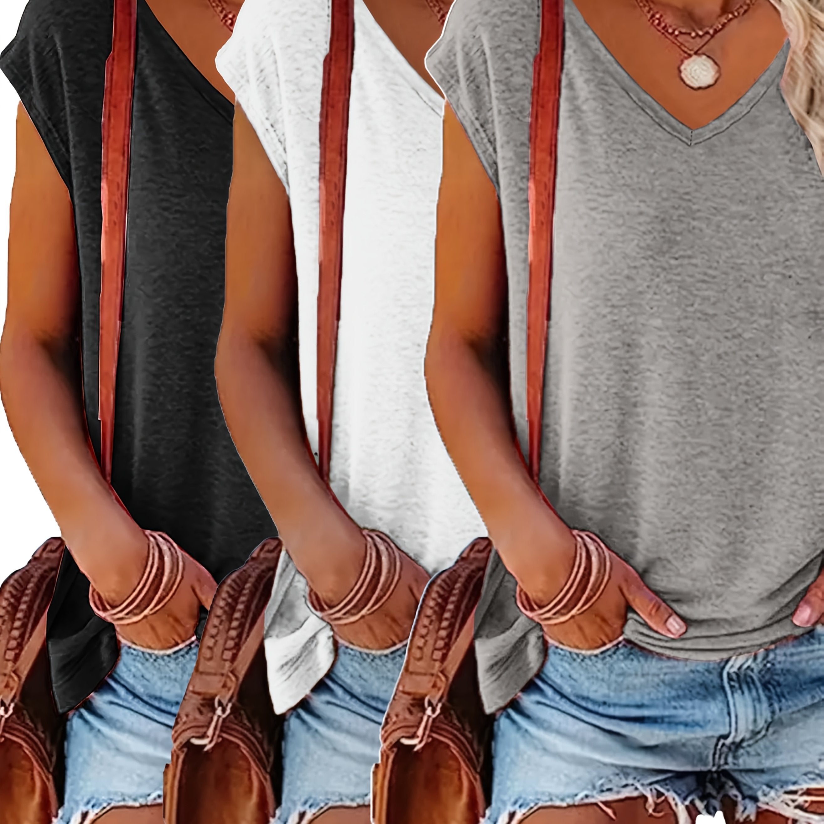 Plus Size Women's V-Neck T-Shirts Casual Short Sleeve Spring Summer