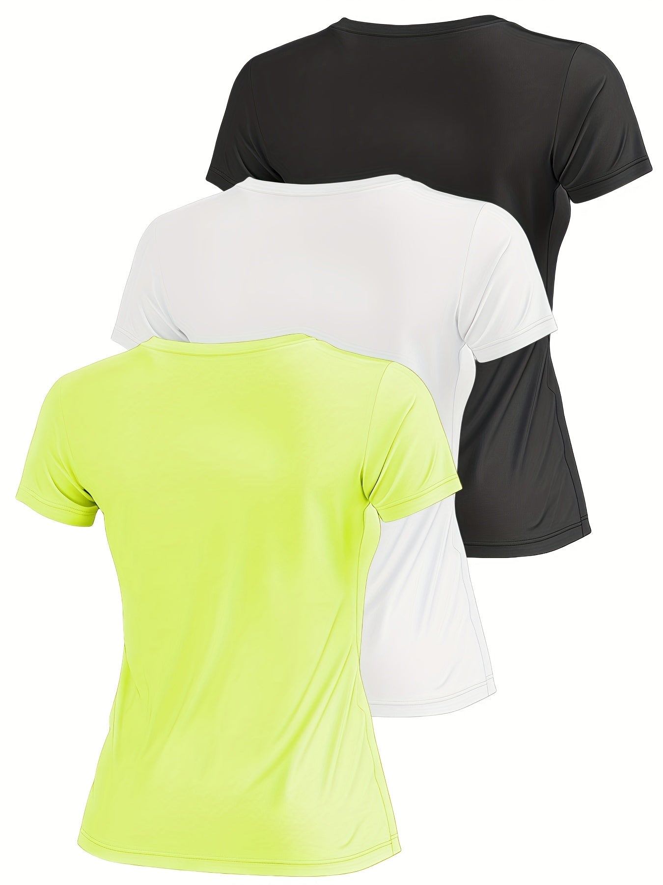 Plus Size Women's V-Neck Yoga T-Shirts Breathable Summer Short Sleeve Set in Lime Green White Black