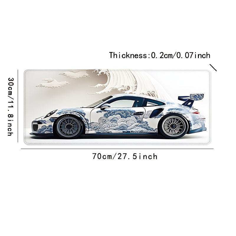 Large Ocean Wave Racing Car Mouse Pad Gaming Desk Mat Non-Slip Rubber Base 89.92x39.88 cm